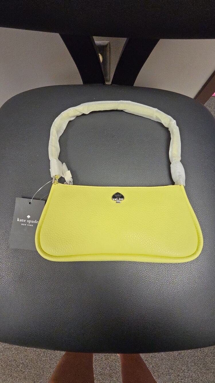 Kate Spade Pebbled Leather Tennis Ball Yellow Shoulder Bag